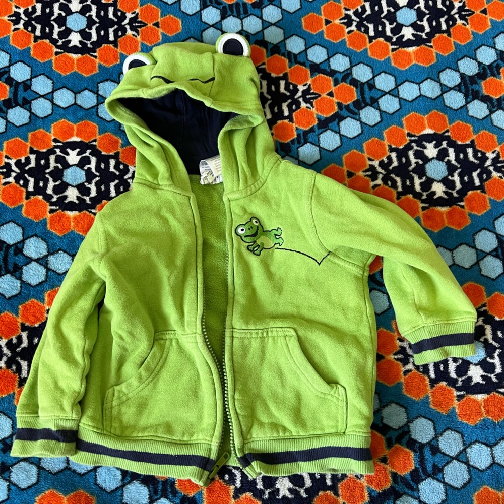 Gymboree Boys Cotton Green Frog Zip Up Sweatshirt
